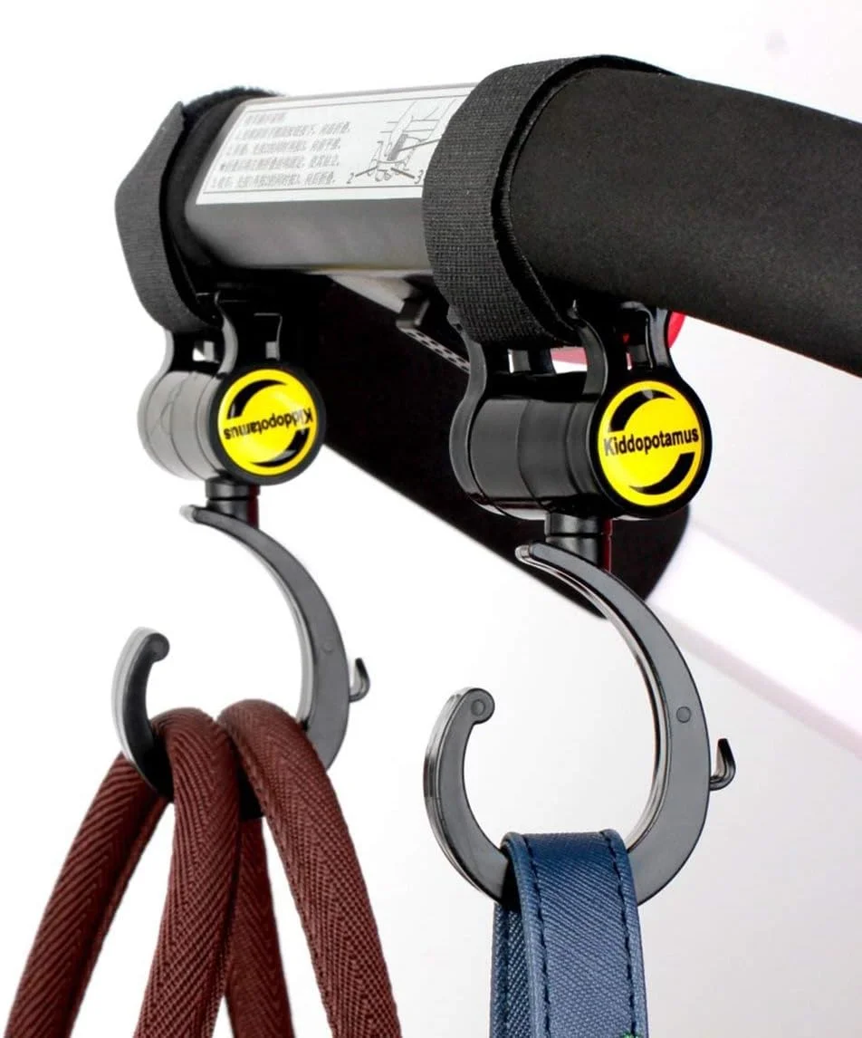 گیره آویز کالسکه بچه 2 عددی، قلاب چرخشی نگهدارنده کالسکه مشکی