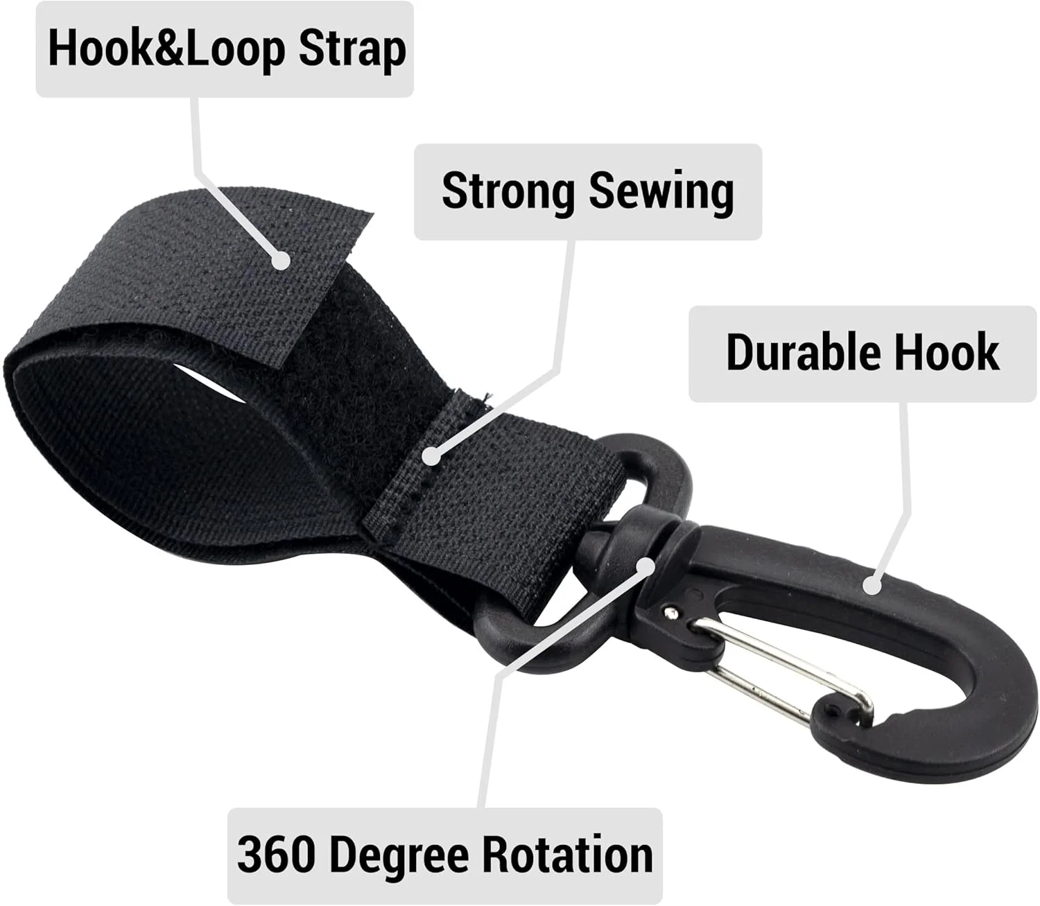 گیره های آویز کالسکه کودک ایفامیو، بسته 4 عددی، گیره های چند منظوره برای آویزان کردن کیف لوازم کودک و کیسه های خرید (مشکی)