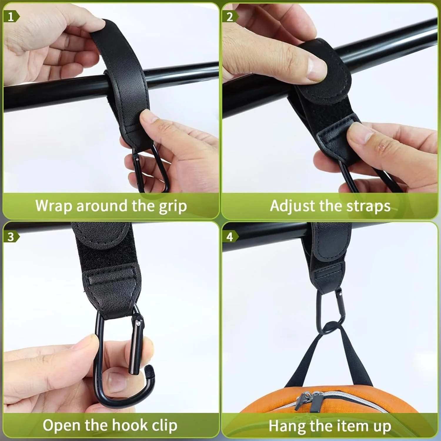 گیره های کالسکه کودک برای کیف، 2 عدد، گیره و قلاب های کالسکه جهانی با کارابین فلزی، لوازم جانبی کالسکه برای کالسکه، دوچرخه، کالسکه بچه، موتور سیکلت، سبد خرید