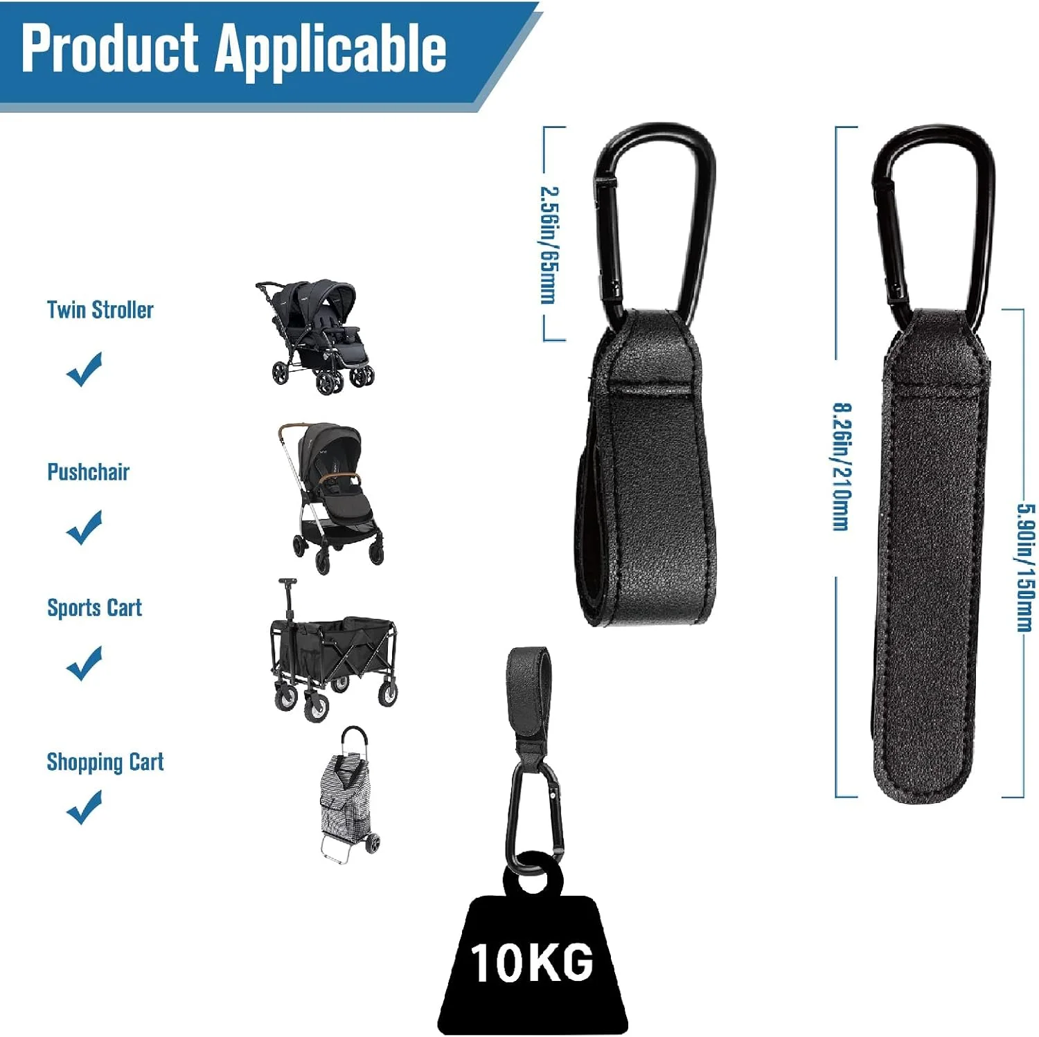 گیره های کالسکه کودک برای کیف، 2 عدد، گیره و قلاب های کالسکه جهانی با کارابین فلزی، لوازم جانبی کالسکه برای کالسکه، دوچرخه، کالسکه بچه، موتور سیکلت، سبد خرید