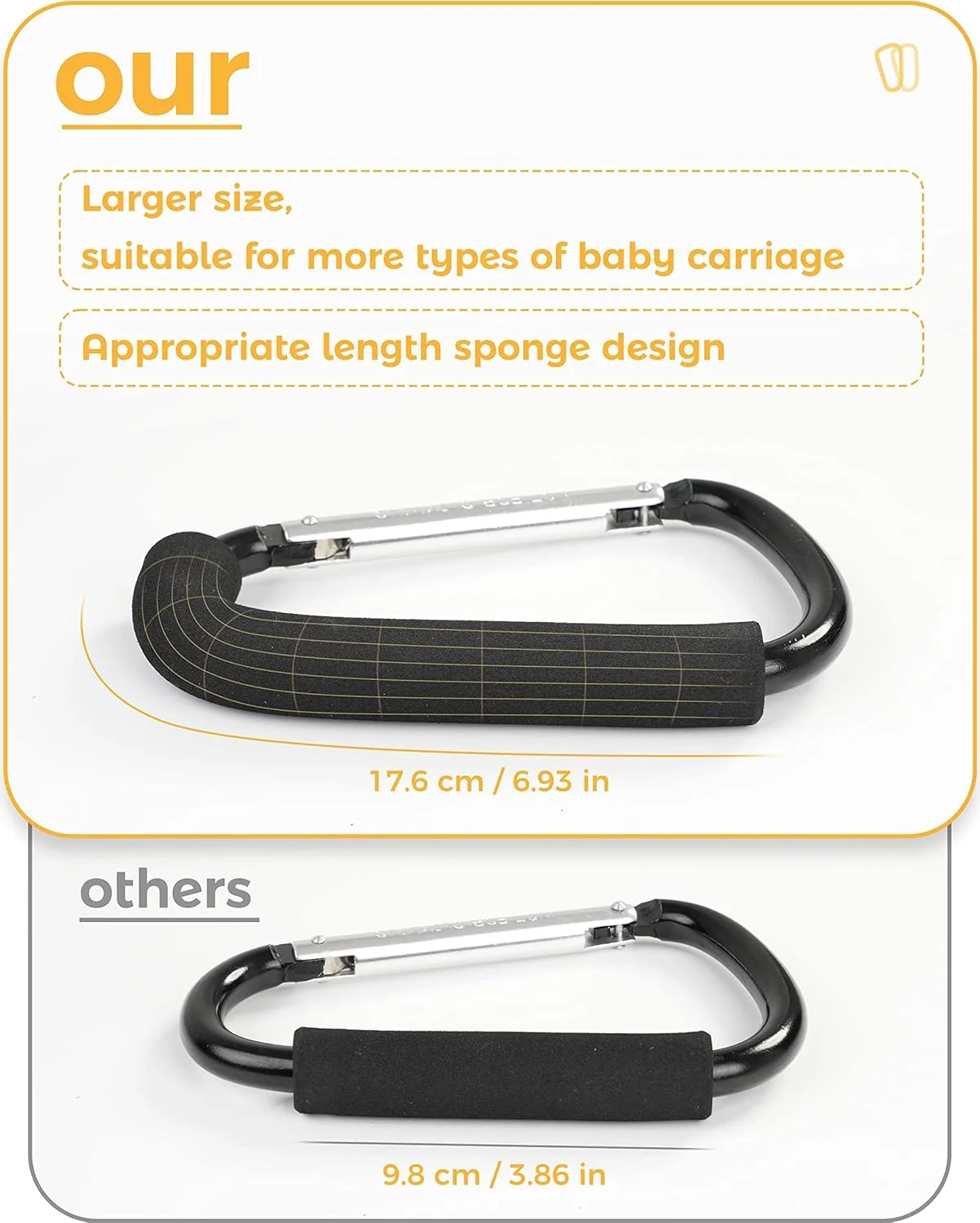 گیره های کالسکه، گیره بزرگ 6.3 اینچی کالسکه، قلاب های کالسکه برای آویزان کردن کیف و خرید، لوازم جانبی کالسکه برای مادر، کارابین بزرگ