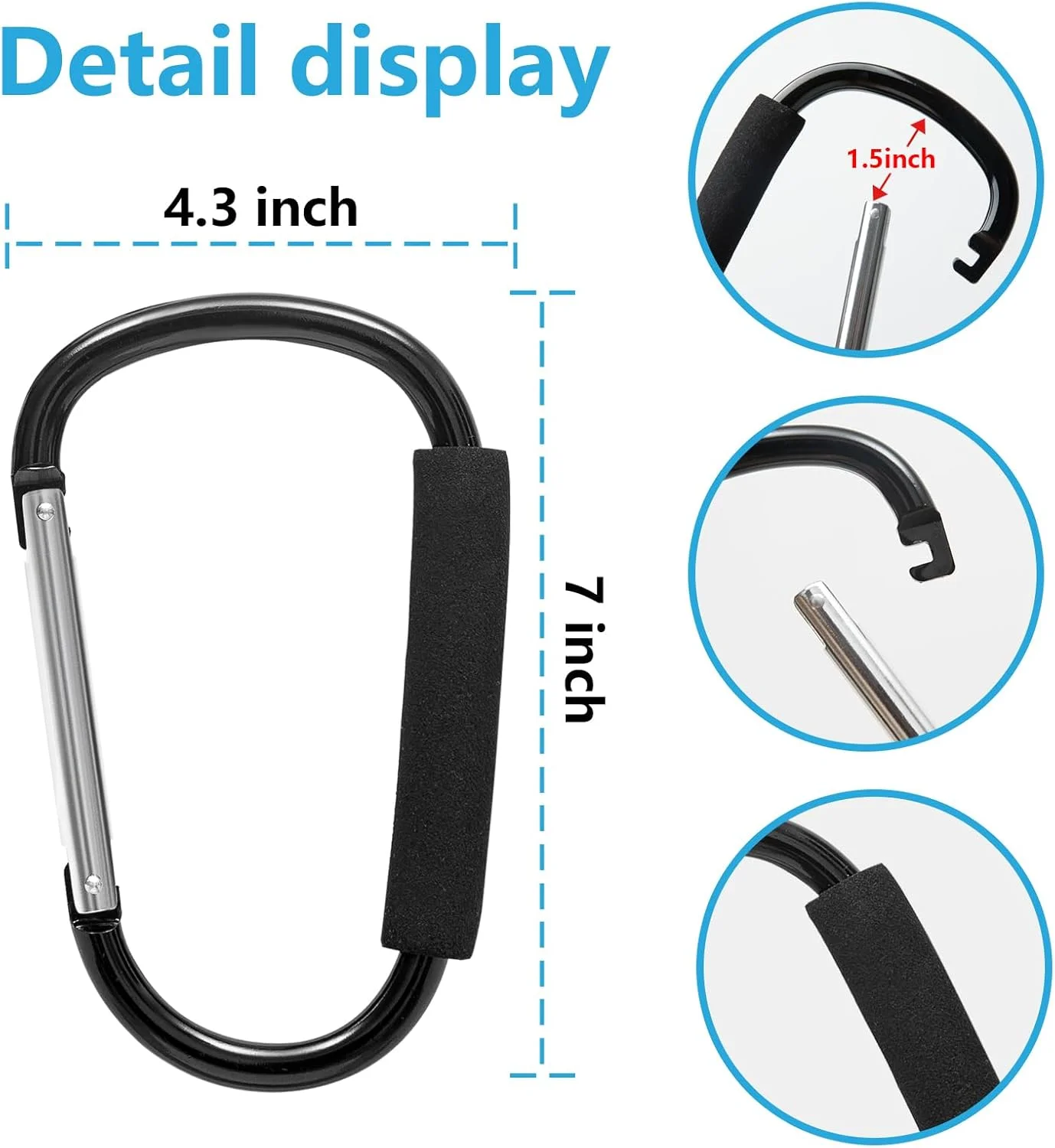 آویزهای کالسکه کودک برای آویزان کردن کیف لوازم، گیره بزرگ 7 اینچی کالسکه، بسته 2 عددی آویز کالسکه برای آویزان کردن کیف و خرید، لوازم جانبی کالسکه برای مادر، کارابین بزرگ، سازمان دهنده لوازم جانبی واکر