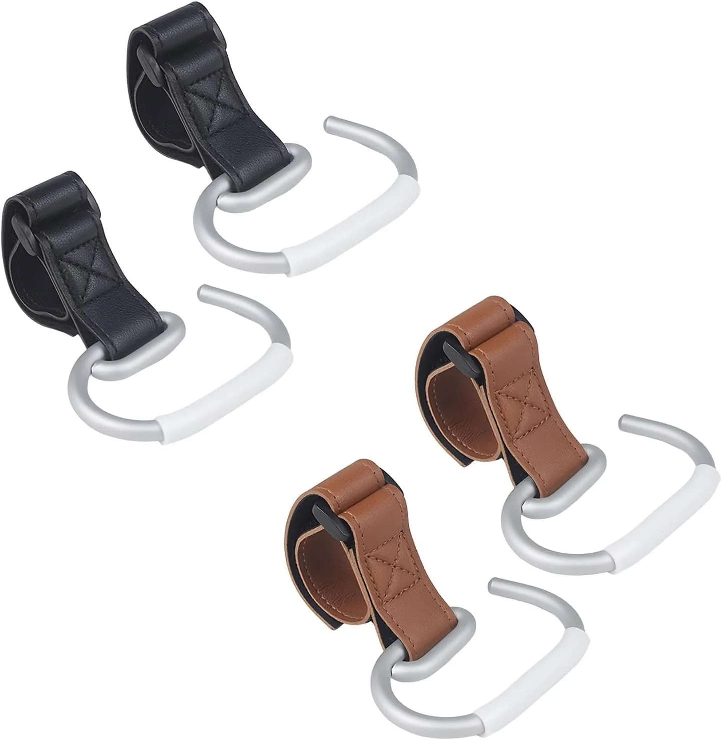 ست چهارتایی قلاب کالسکه یلاژوی - قلاب آلومینیومی با بند چسبی، سبک وزن، بادوام، با قابلیت تنظیم برای همه موارد (قهوه ای، مشکی)