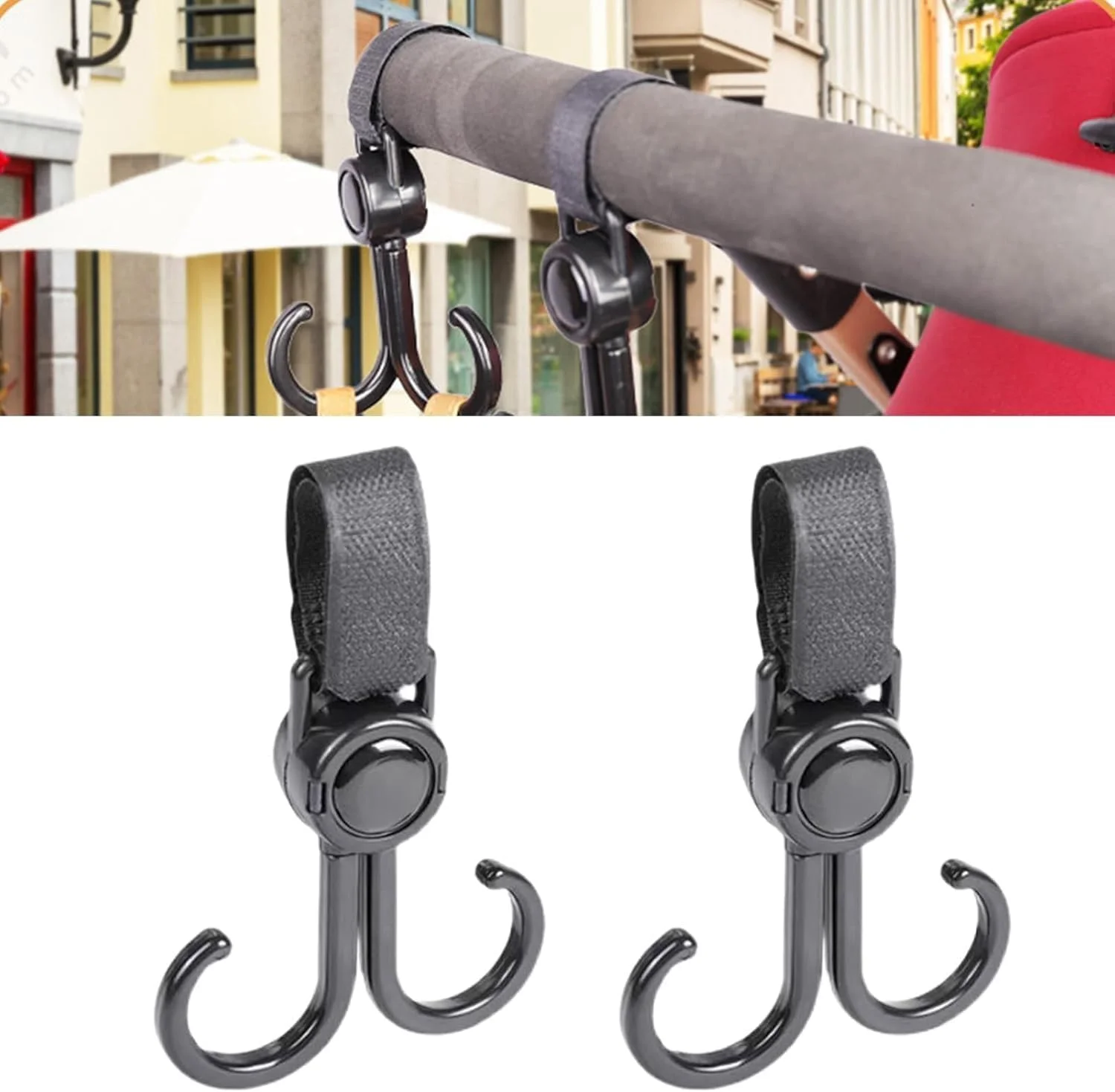 قلاب های چرخشی دوگانه قابل تنظیم کالسکه، 2 عدد، برای آویزان کردن کیف، کالسکه بچه