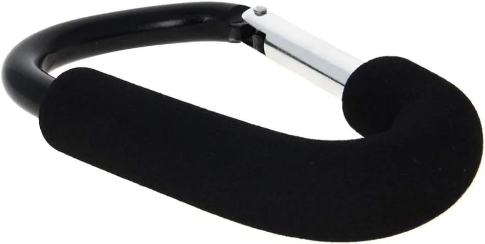 Aicosineg گیره قلاب دار 2 عددی 140x80 میلی متر نوع D بزرگ دسته حمل کیسه خرید کارابین با اسفنج برای کالسکه بچه آویز چرخ دستی گیره نگهدارنده حداکثر بار 3 کیلوگرم مشکی