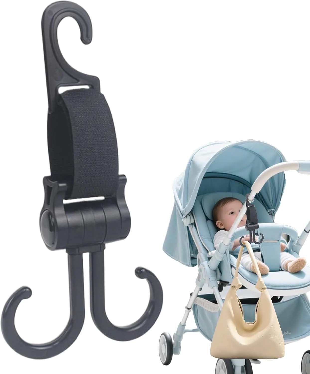 قلاب کالسکه، آویز سازمان دهنده کیف پوشک کالسکه | آویزهای چند منظوره ضد لغزش، سازمان دهنده‌های پشتی صندلی دوبل چرخشی برای پشت سری صندلی ماشین و ویلچر