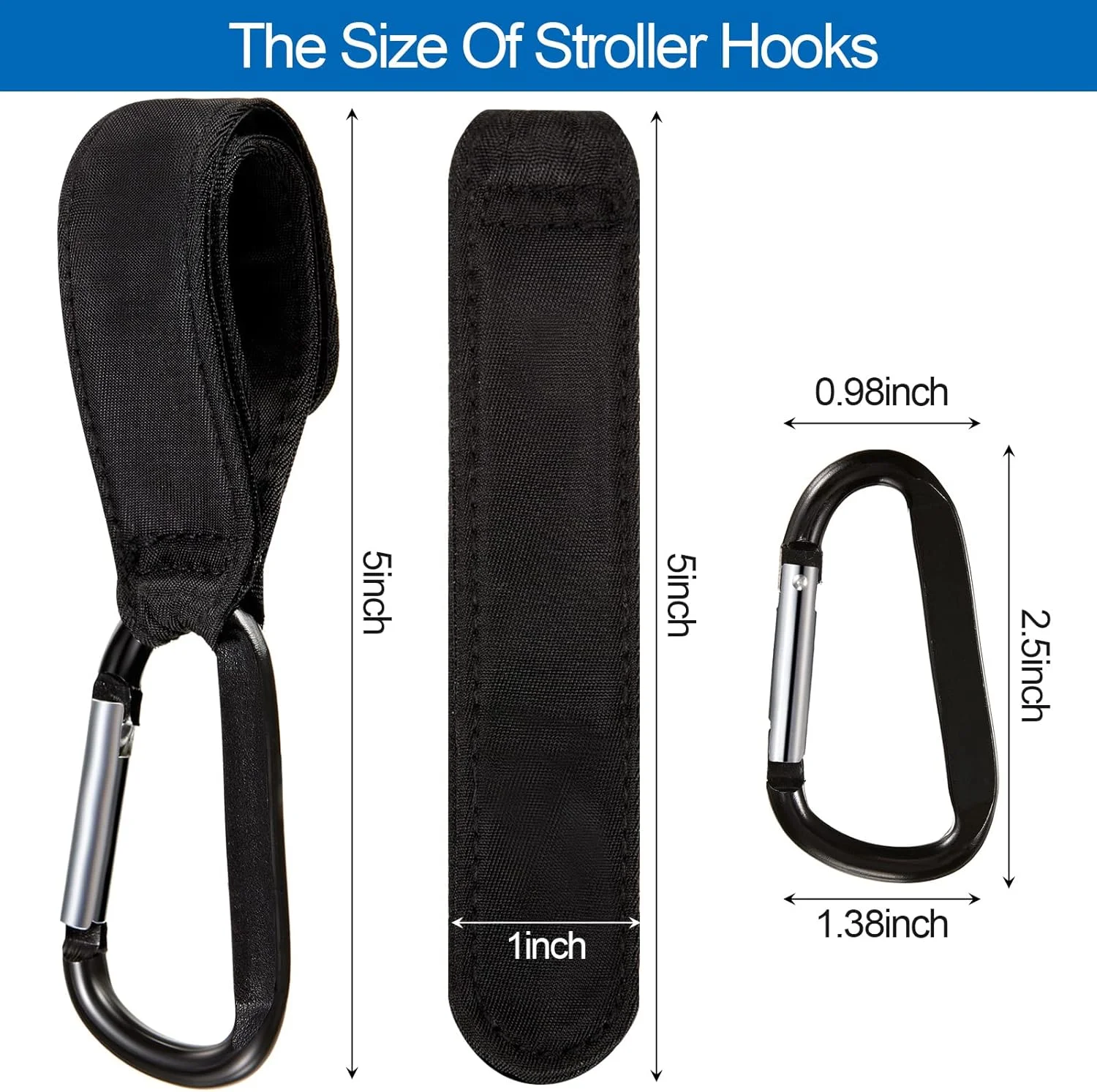 ست 6 عددی قلاب آویز کالسکه کودک Tuance برای آویزان کردن کیف لوازم کودک، گیره کالسکه برای کیف ها، قلاب های چند منظوره برای کیسه های خرید مواد غذایی، لوازم جانبی کالسکه، گیره های بند دار کالسکه