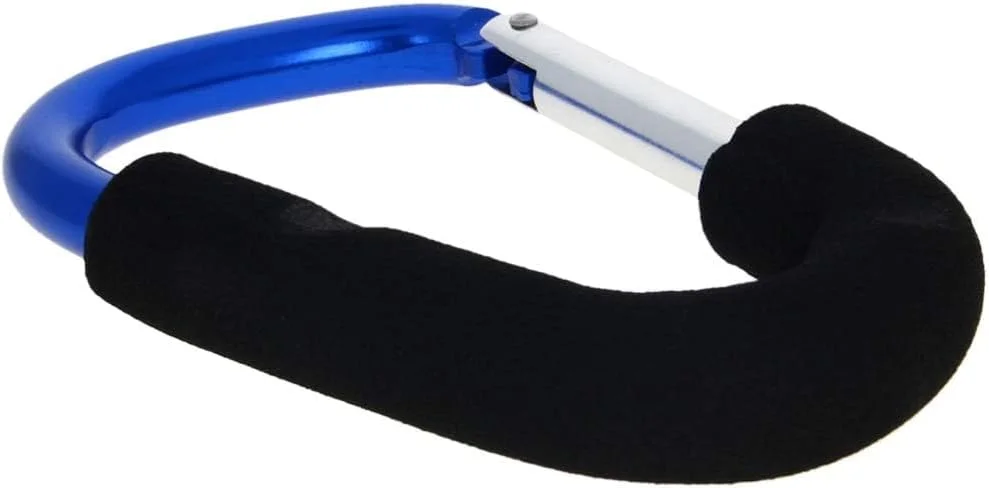 Aicosineg گیره قلاب دار 3 عددی 140x80 میلی متر دسته حمل کیف خرید نوع D بزرگ کارابین با اسفنج برای کالسکه کودک آویز کالسکه گیره چرخ دستی نگهدارنده گیره مامان حداکثر بار 3 کیلوگرم آبی