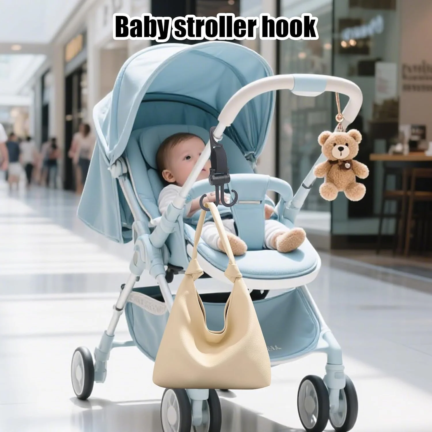 قلاب کیف کالسکه | گیره سازمان دهنده قلاب کالسکه برای کیف های پوشک، آویزهای چند منظوره ضد لغزش، سازمان دهنده های پشتی صندلی دوار برای پشت سری ویلچر