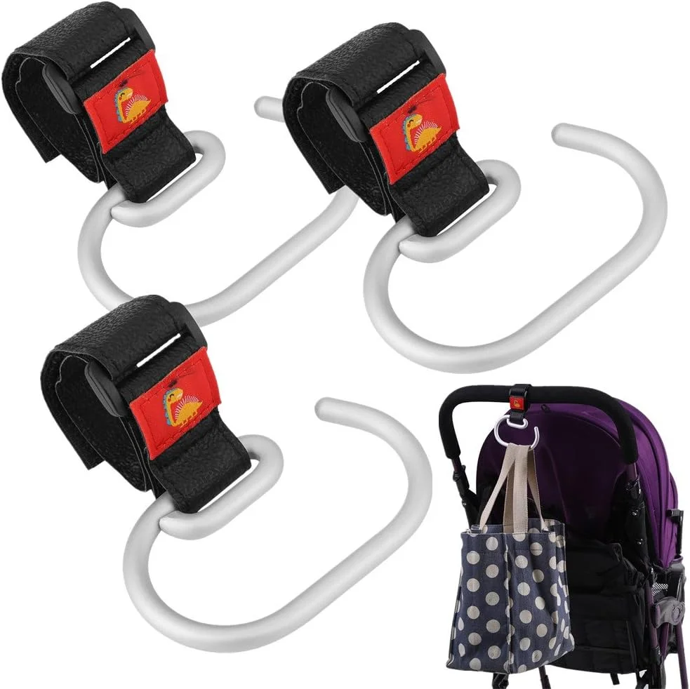 آویز کالسکه یوسو، 3 عدد آویز آلومینیومی چرخان برای کالسکه نوزاد، واکر و ویلچر، مناسب برای آویزان کردن ساک خرید