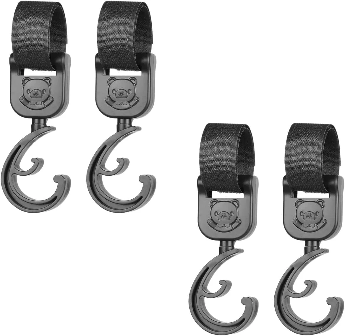 ست ۴ عددی قلاب کالسکه برای آویزان کردن کیف لوازم کودک، قلاب های چرخشی ۳۶۰ درجه چند منظوره برای کیف خرید و کیف دستی