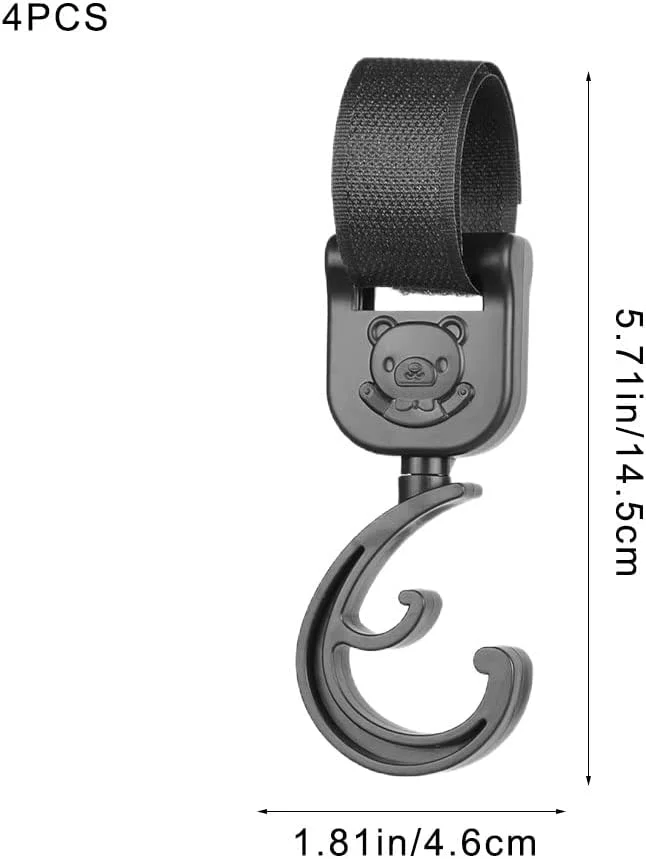 ست ۴ عددی قلاب کالسکه برای آویزان کردن کیف لوازم کودک، قلاب های چرخشی ۳۶۰ درجه چند منظوره برای کیف خرید و کیف دستی