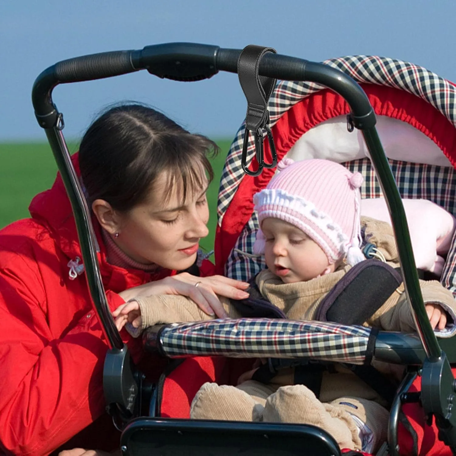 قلاب های کالسکه کودک - قلاب آویز چرخشی کالسکه | گیره های کالسکه با 2 کارابین برای آویزان کردن کیف و وسایل ضروری کودک