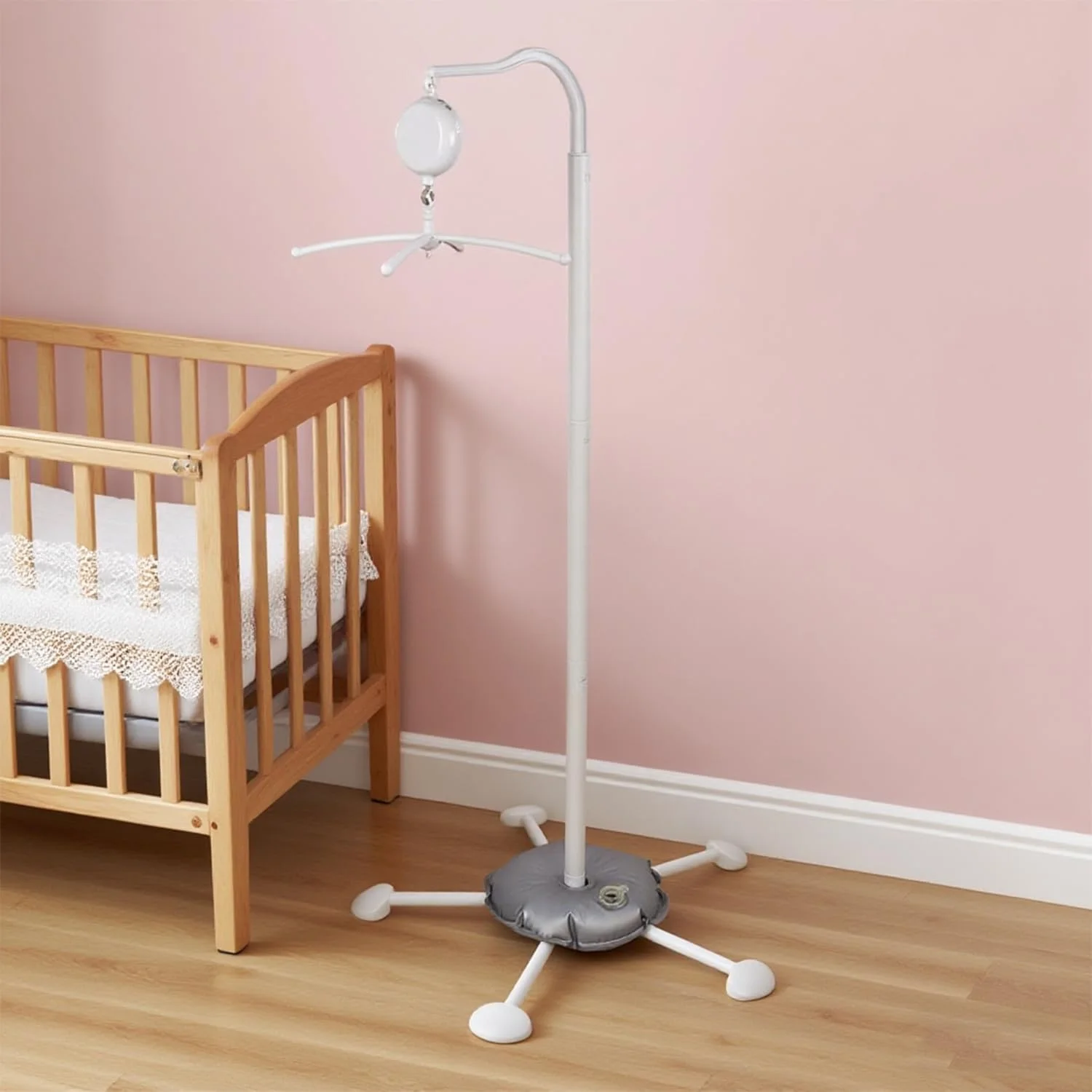 پایه آویز موبایل تخت نوزاد، 127 سانتی‌متری، بازوی آویز قابل تنظیم برای موبایل تخت، نگهدارنده محکم موبایل با پایه پایدار پر شده با آب، استند موبایل اتاق کودک
