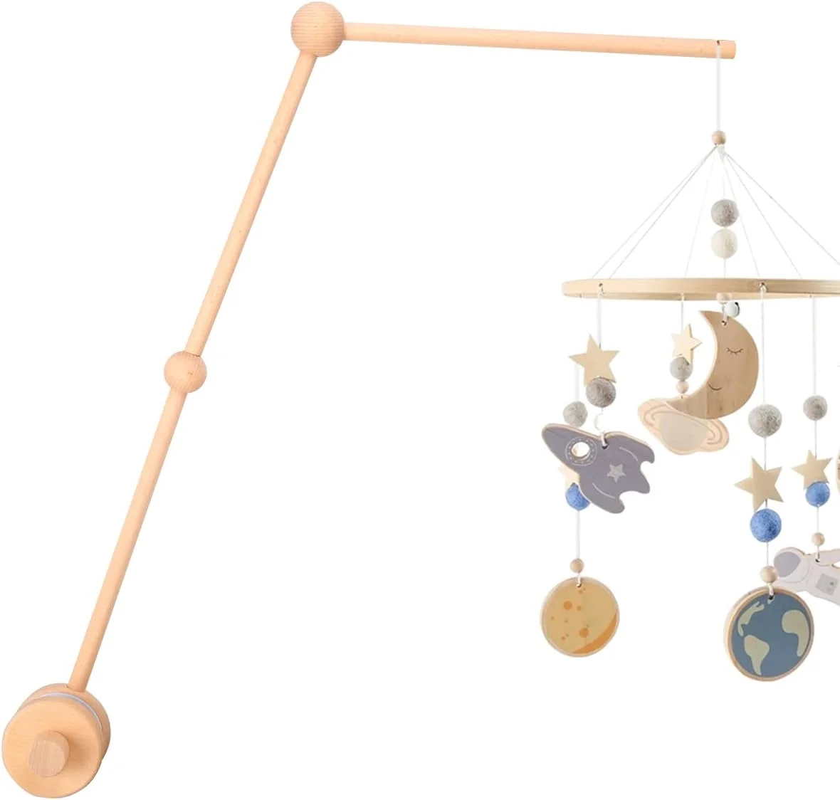 بازوی آویز تخت نوزاد JTWEB چوبی، نگهدارنده آویز تخت بدون لغزش، آویز تخت زنگ دار، آویز تخت کودک DIY برای دکوراسیون اتاق نوزاد، هدیه اسباب بازی نوزاد