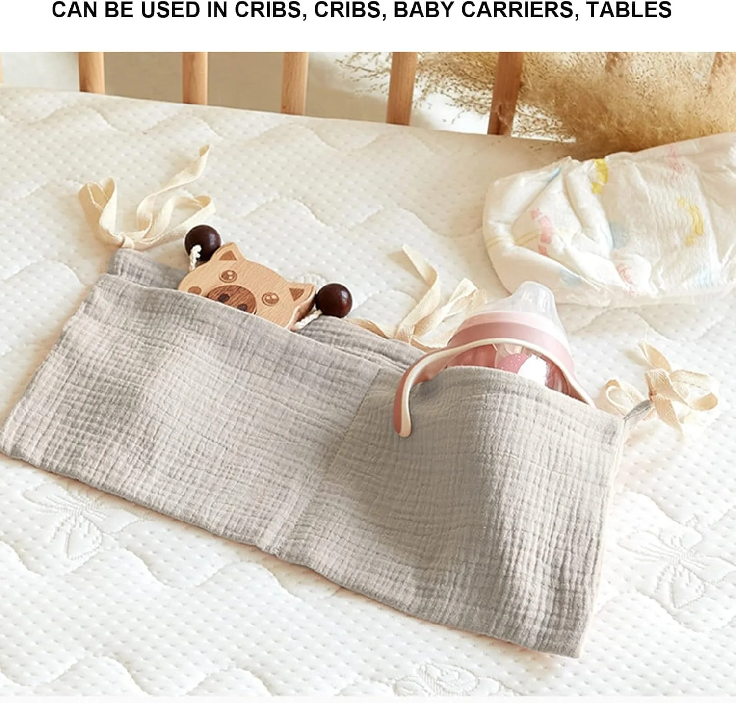 کیف آویز کنار تخت نوزاد یک عددی، کیف نگهداری آویز کنار تخت نوزاد، استاکر پوشک آویز گهواره با بند قابل تنظیم برای پوشک بچه، دستمال مرطوب و لوازم ضروری کودک