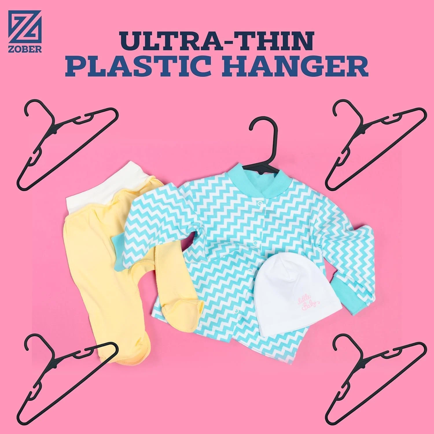 چوب لباسی پلاستیکی کودک زوبر، ضد لغزش، بادوام، سبک و کم حجم، مناسب برای پیراهن، شلوار، لباس بیرونی، تحمل وزن تا 2.5 کیلوگرم، نظم دهنده کمد (بسته 10 عددی، مشکی)