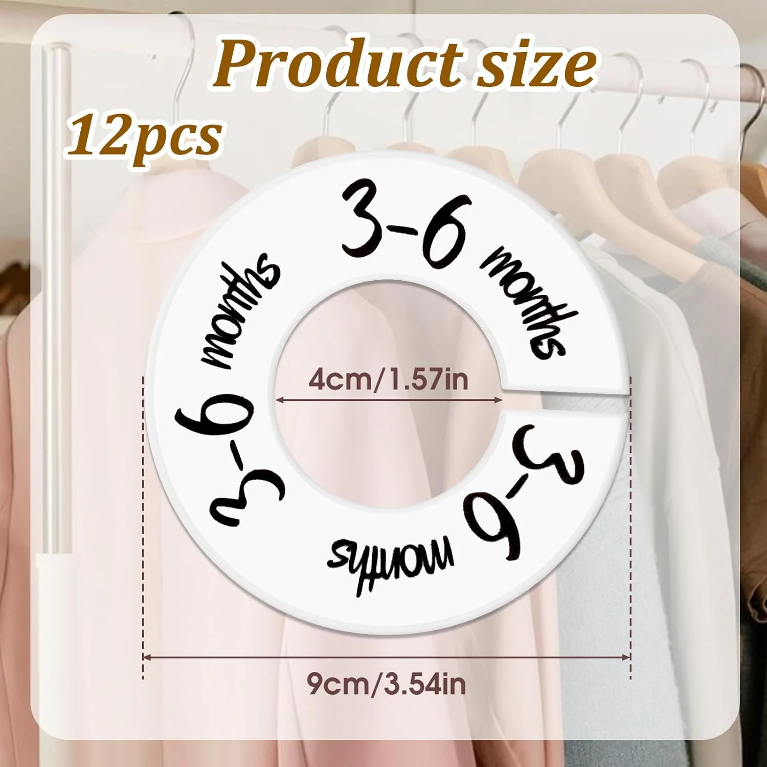 تقسیم کننده کمد لباس کودک 12 عددی، تقسیم کننده های گرد لباس کودک برای میله کمد، تقسیم کننده سایز لباس نوزاد از نوزادی تا نوپا، سازماندهی چوب لباسی های اتاق کودک