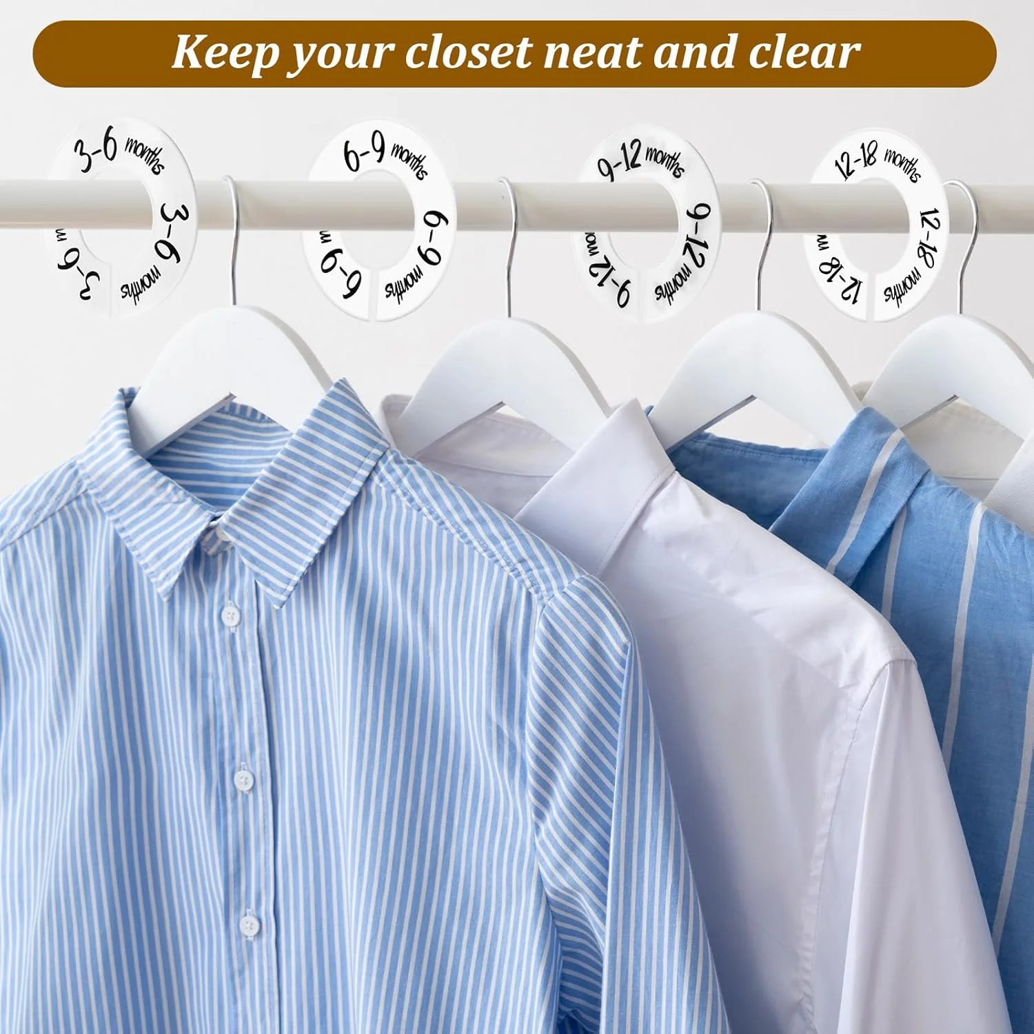 تقسیم کننده کمد لباس کودک 12 عددی، تقسیم کننده های گرد لباس کودک برای میله کمد، تقسیم کننده سایز لباس نوزاد از نوزادی تا نوپا، سازماندهی چوب لباسی های اتاق کودک