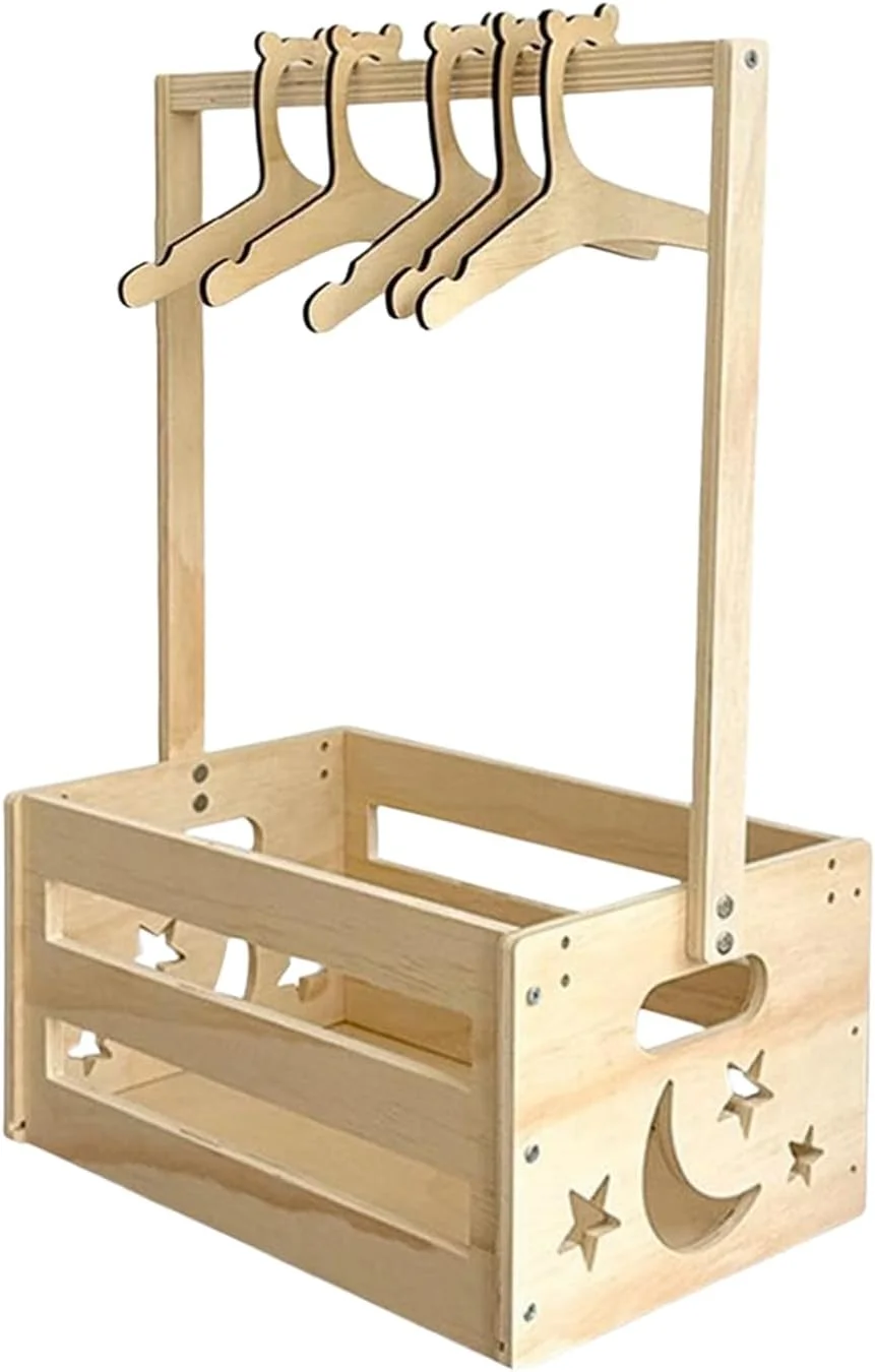 سبد کمد لباس کودک به همراه چوب لباسی | سبد ذخیره سازی - سبد لباس برای اتاق خواب منزل، دورهمی خانوادگی، جشن تولد و جشن تعیین جنسیت
