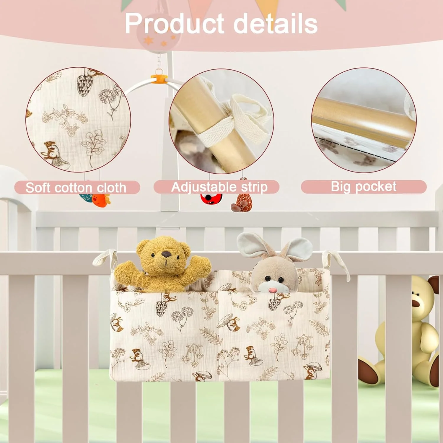 کیف آویز کنار تخت کودک، سازمان دهنده جیب دار برای اتاق خواب کودک، سبد آویز کنار تخت برای نگهداری لباس، پوشک و اسباب بازی