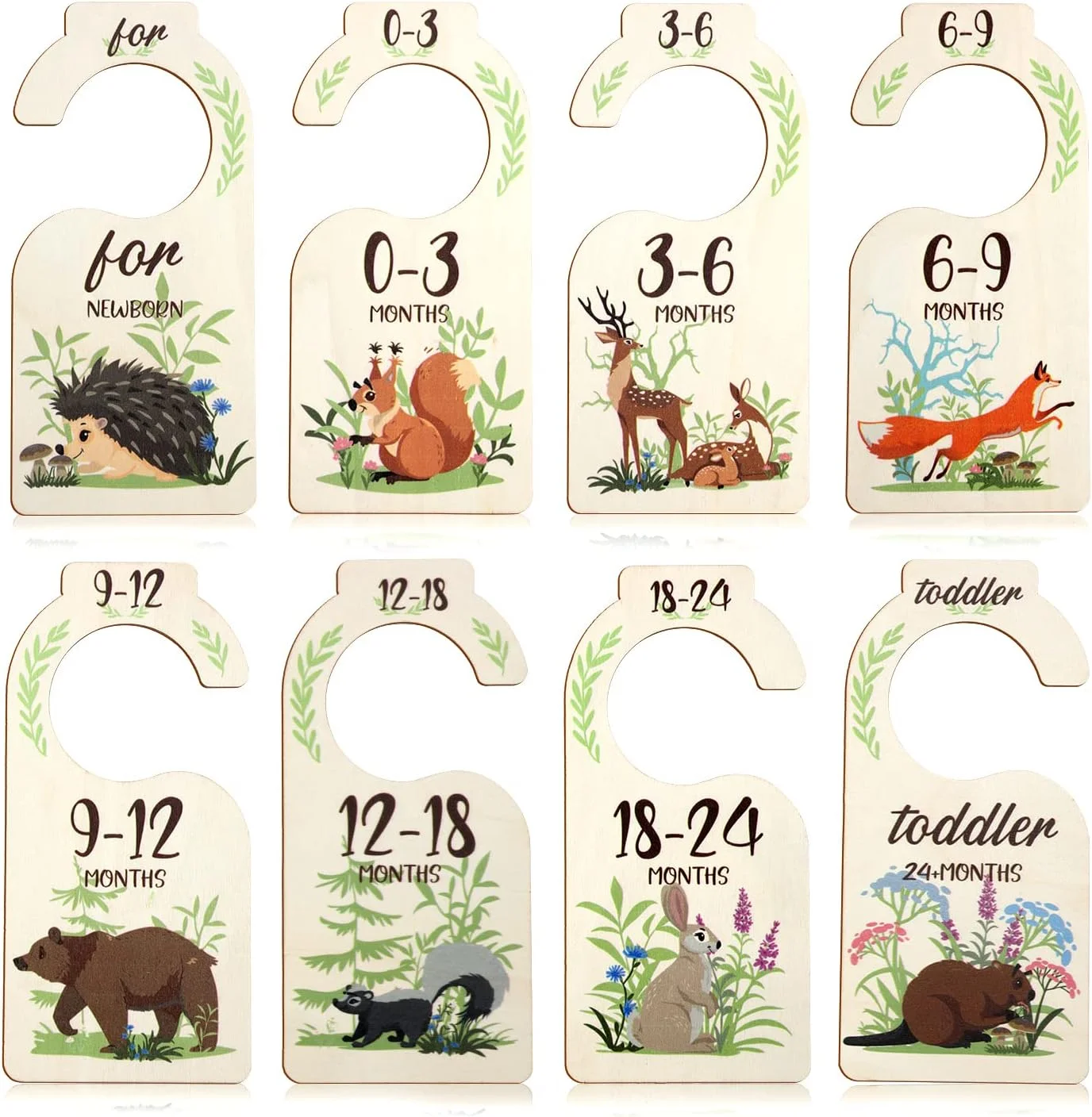 8 عدد جداکننده کمد لباس کودک، جداکننده های چوبی ماهانه زیبا با طرح حیوانات، سازمان دهنده لباس کودک از نوزادی تا 24 ماهگی، آویز تزئینی برای نگهداری لباس نوزاد