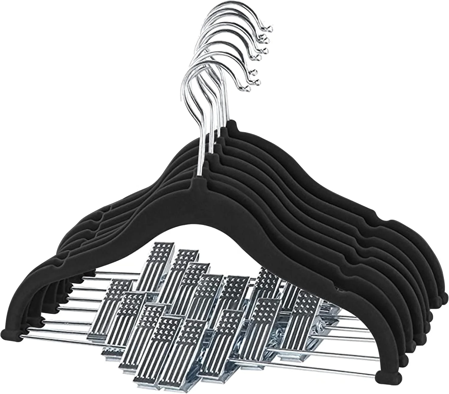 چوب لباسی مخملی کودک و بچه زوبر با گیره های قابل تنظیم برای لباس های کودک و ست ها، صرفه جویی در فضا و نظم دهنده کمد (بسته 100 عددی، مشکی)