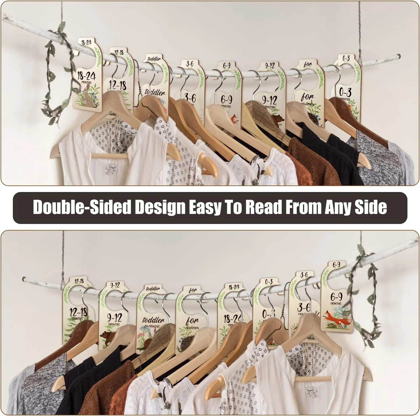 8 عدد جداکننده کمد لباس کودک، جداکننده های چوبی ماهانه زیبا با طرح حیوانات، سازمان دهنده لباس کودک از نوزادی تا 24 ماهگی، آویز تزئینی برای نگهداری لباس نوزاد