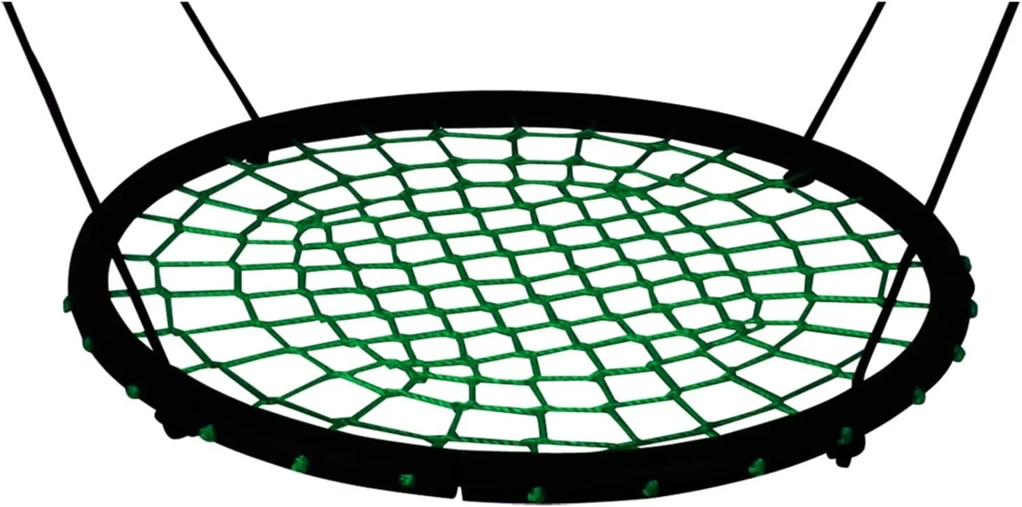 تاب بازی گرد لانه ای کودک، تاب سرپوشیده و روباز، طناب توری کودک، تاب مقاوم، اسباب بازی کودک، تحمل وزن 200 کیلوگرم، قطر 100 سانتی متر (رنگ: سبز)