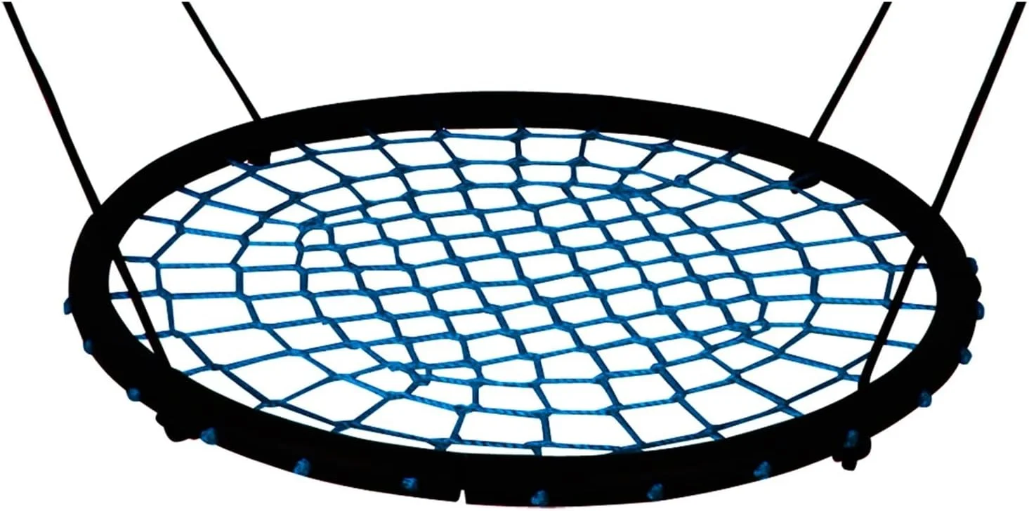 تاب بازی گرد لانه ای کودک، تاب داخلی و خارجی، طناب توری کودک، تاب محکم، اسباب بازی کودک، تحمل وزن 200 کیلوگرم، قطر 100 سانتی متر (رنگ: آبی)