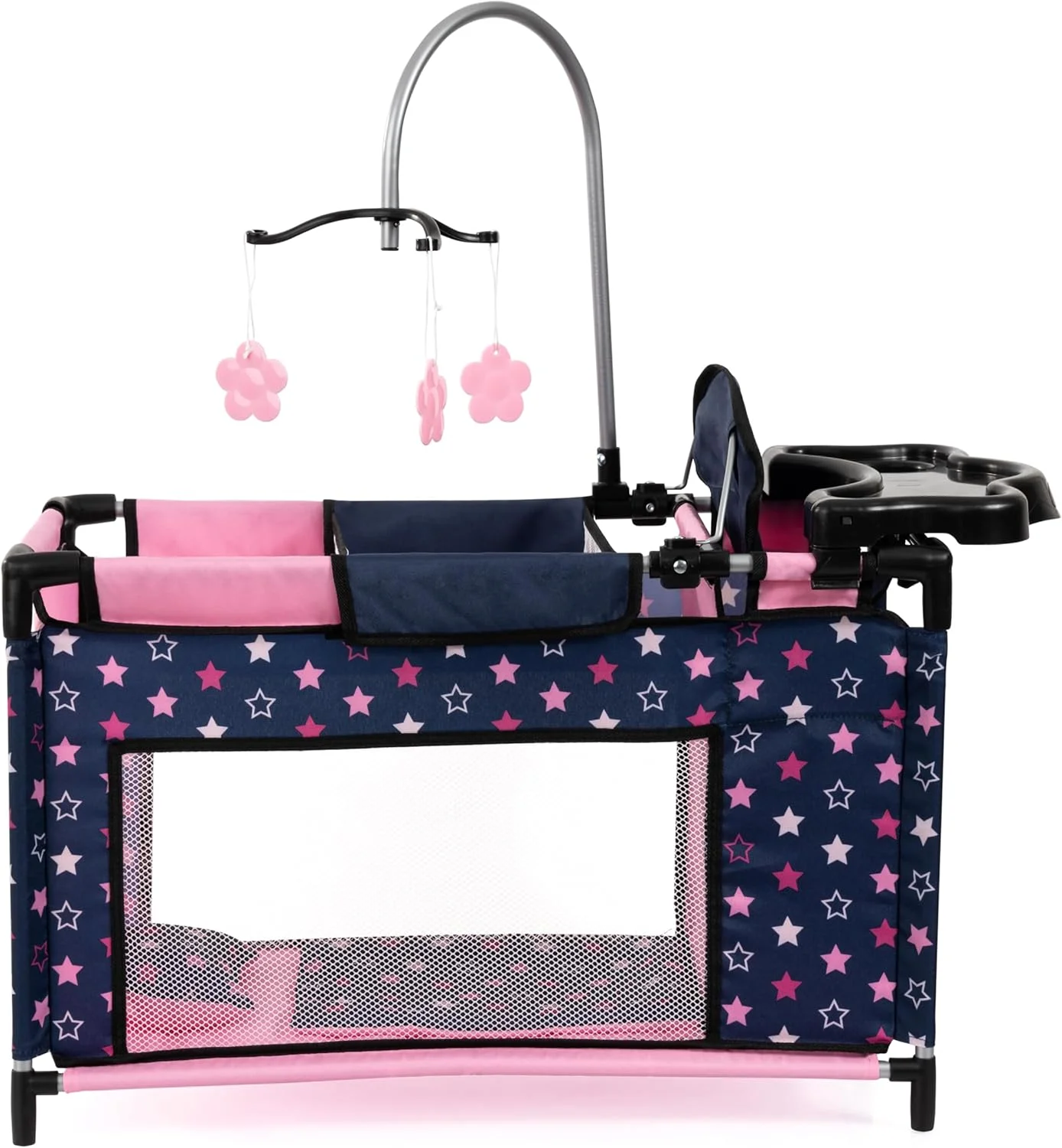 تخت عروسک Bayer Design 62616AA با صندلی بلند یکپارچه، میز تعویض، آویز بالای تخت و لوازم جانبی عروسک