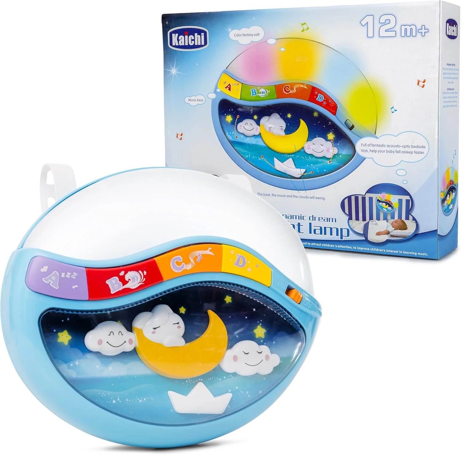 چراغ خواب موزیکال کودک PlayBabyToys، گیره دار، با ملودی های متنوع برای خواب آرام کودک، آبی