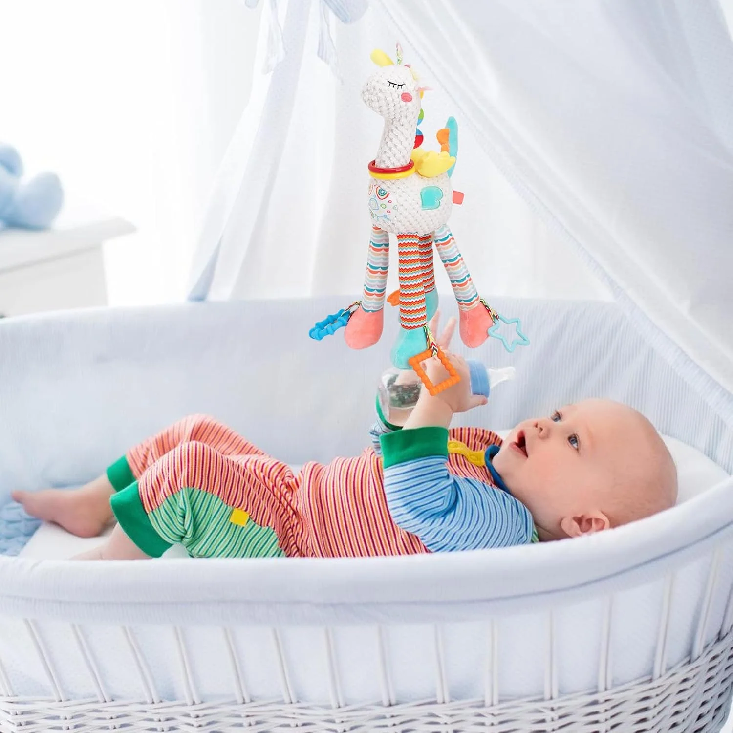 اسباب بازی تخت نوزاد دخترانه | اسباب بازی آرامش بخش کالسکه برای کودکان - عروسک نرم و لطیف برای زمان خواب، همراه صندلی ماشین برای تعطیلات، پیاده روی، مسافرت، خرید و گردش