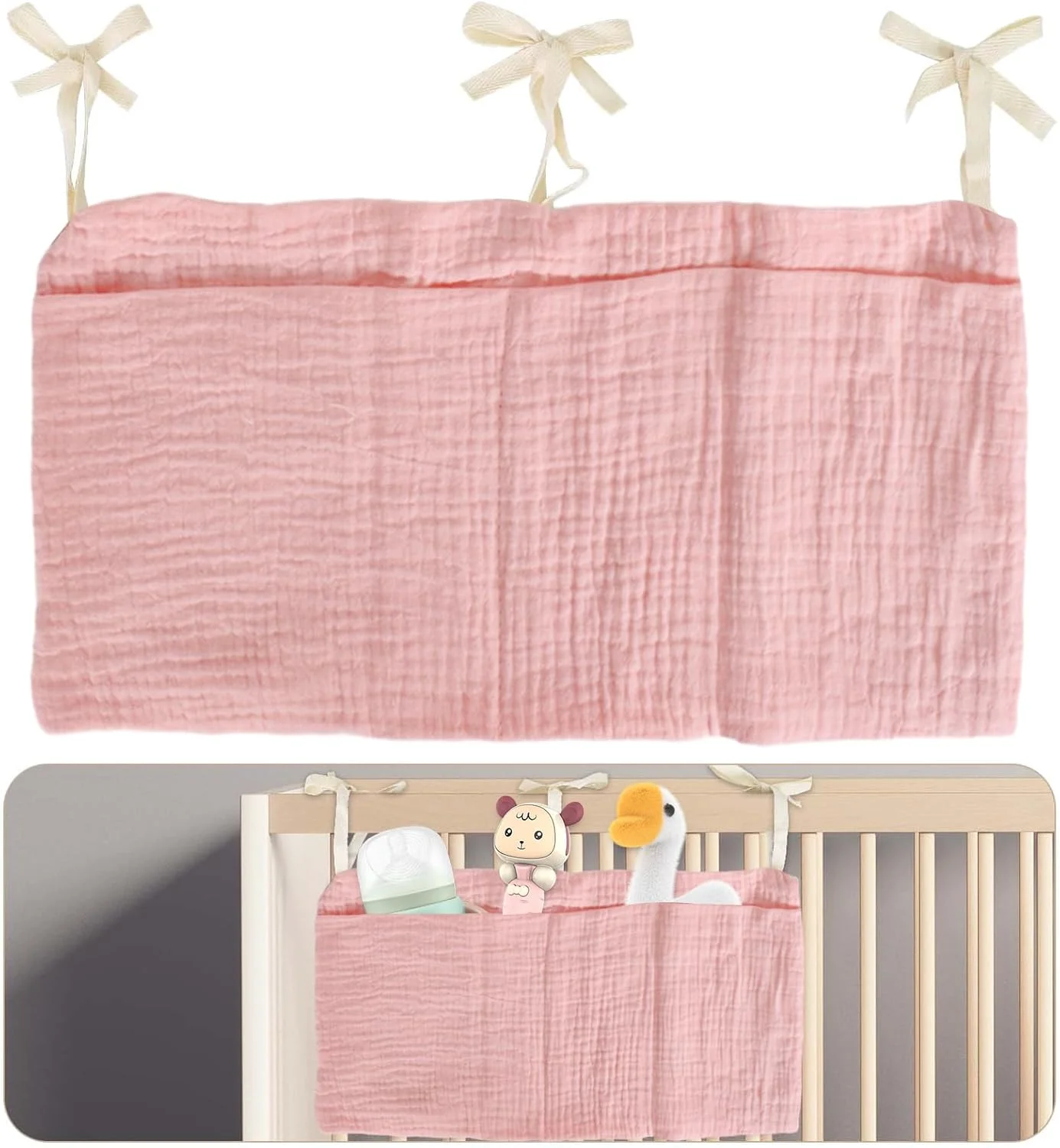 ارگانایزر تخت نوزاد با 2 جیب، آویز ارگانایزر تخت نوزاد، کیف آویز تخت، نوزاد، کیف های ذخیره سازی اتاق کودک، کیف تخت، کیف اسباب بازی برای ارگانایزر تخت (B)