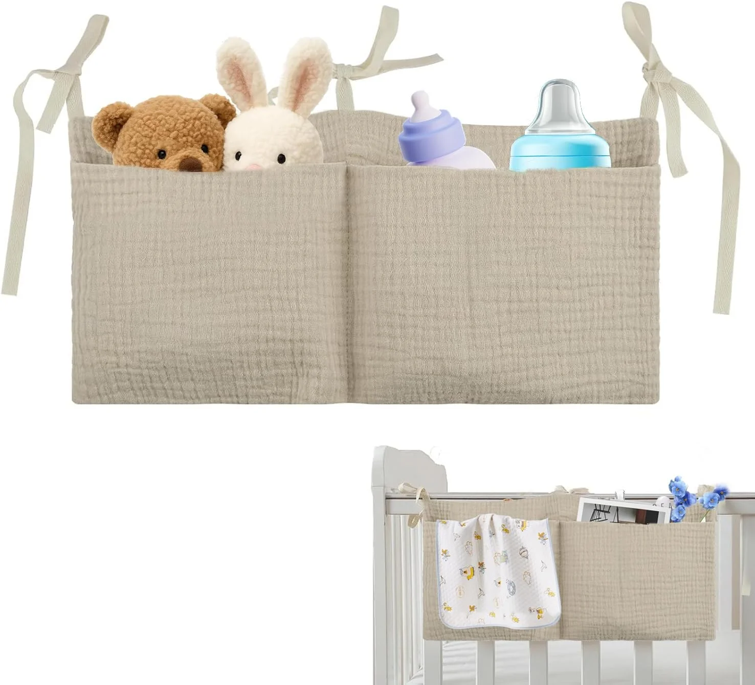 کیف آویز کنار تخت نوزاد، کیف های نگهداری آویز برای تخت نوزاد، کیف آویز برای تخت کودک، ارگانایزر پوشک خاکی کنار تخت برای اسباب بازی، لباس