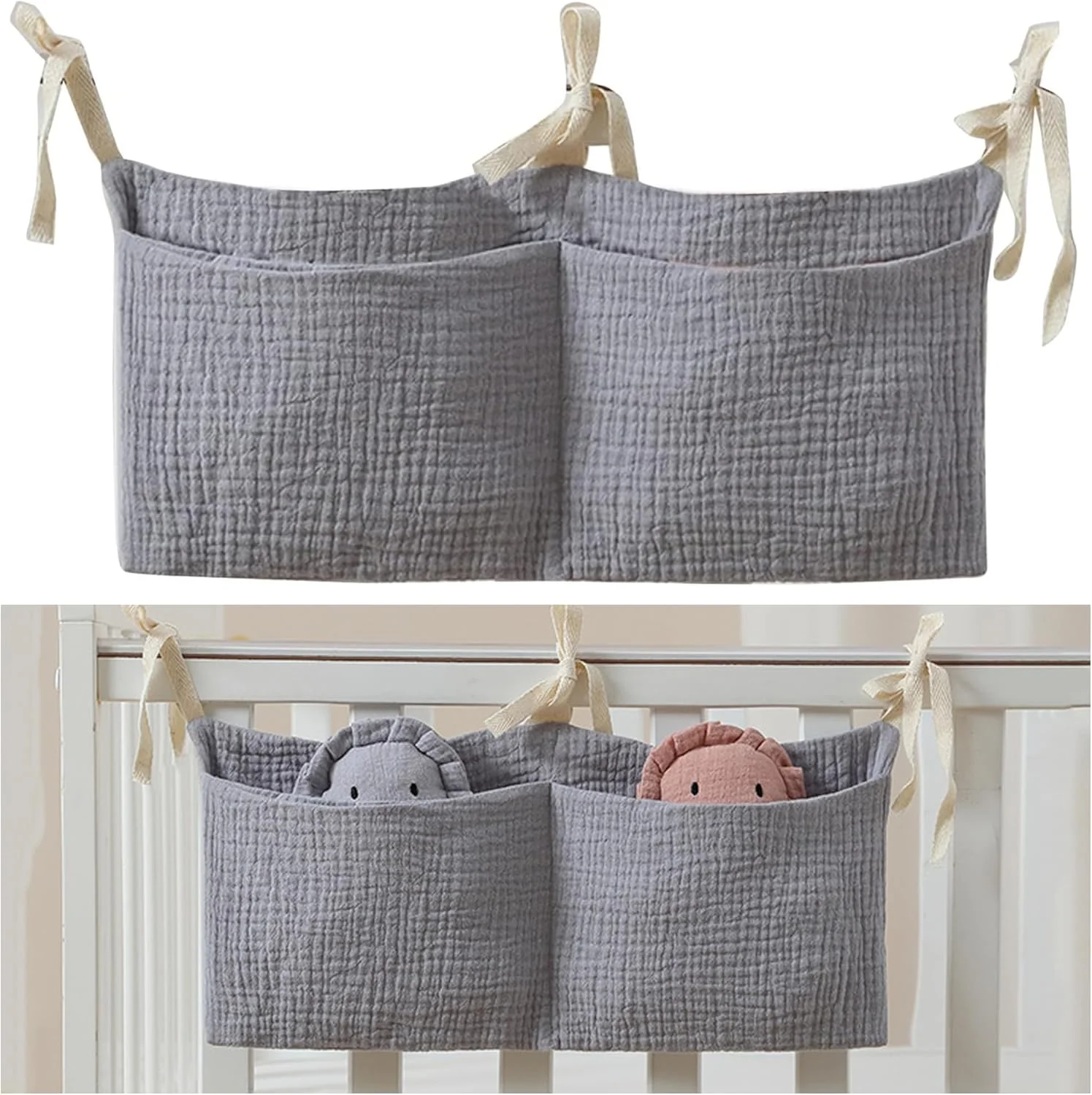 ارگانایزر تخت نوزاد، ارگانایزر اتاق کودک، ارگانایزر آویز تخت اتاق کودک، کیف تخت، کیف اسباب بازی، ارگانایزر لوازم جانبی، کنار تخت، مناسب برای تخت نوزاد، پوشک، لباس، اسباب بازی (خاکستری)