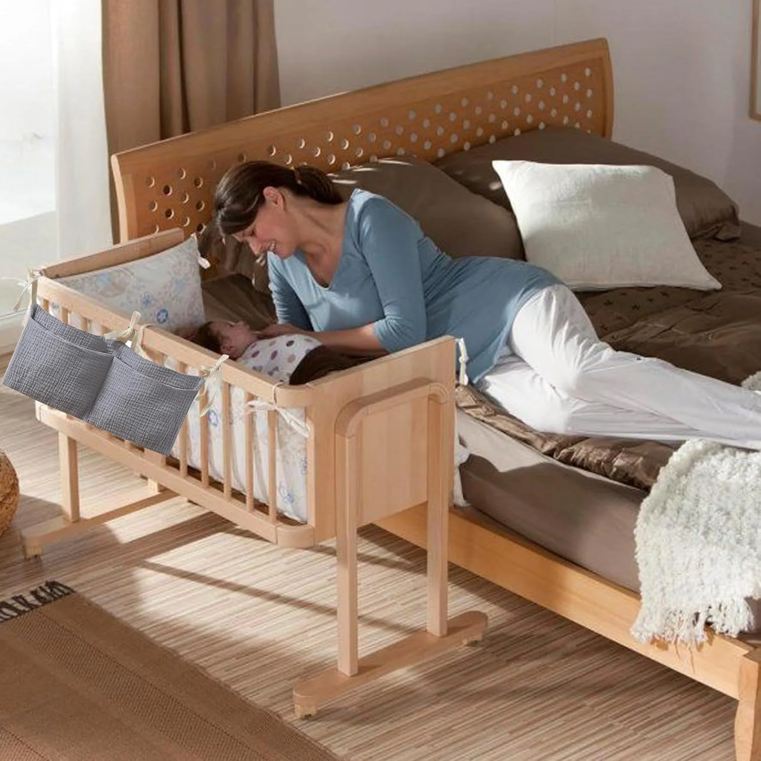 ارگانایزر تخت نوزاد، ارگانایزر اتاق کودک، ارگانایزر آویز تخت اتاق کودک، کیف تخت، کیف اسباب بازی، ارگانایزر لوازم جانبی، کنار تخت، مناسب برای تخت نوزاد، پوشک، لباس، اسباب بازی (خاکستری)