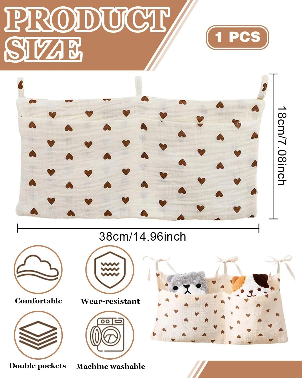 کیف آویز تخت نوزاد، نظم دهنده اتاق کودک، جیب های ذخیره سازی کنار تخت، جیب آویز برای تخت مناسب برای نگهداری لباس، پوشک و اسباب بازی