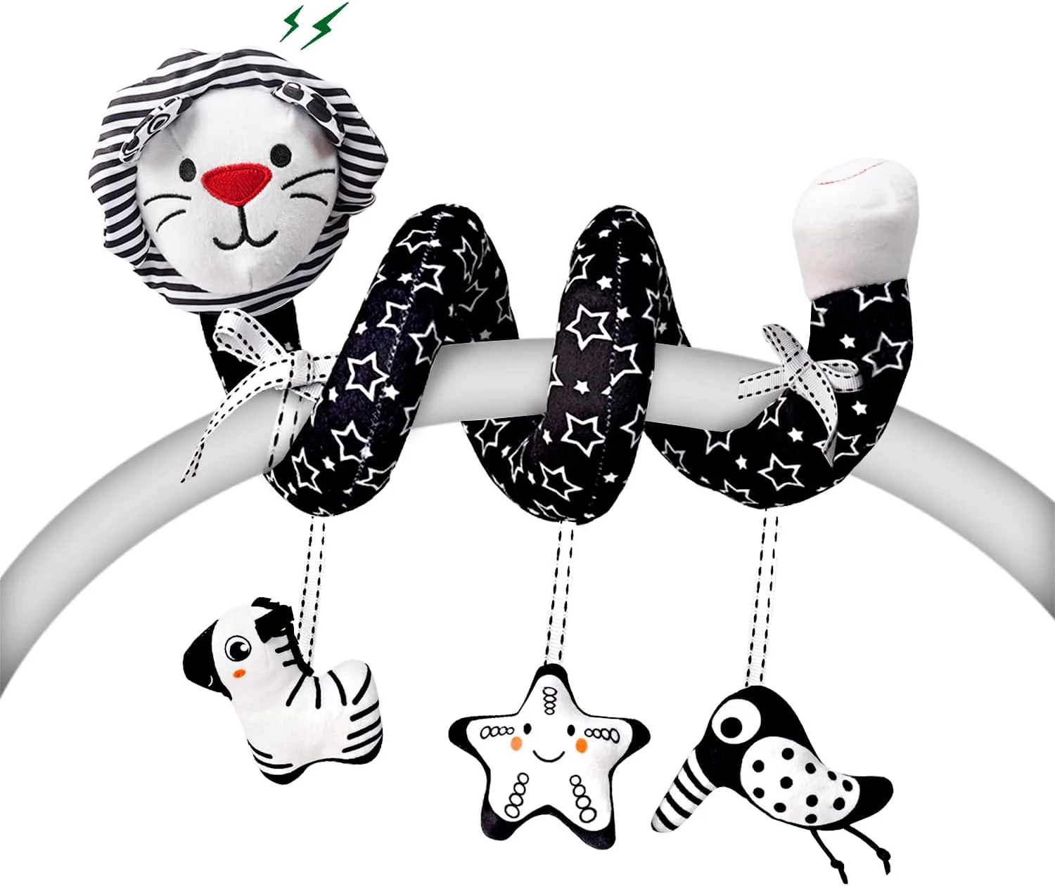 اسباب بازی های مارپیچی صندلی ماشین LiKee برای نوزادان 0-6 ماهه، اسباب بازی های آویز مشکی پولیشی با کنتراست بالا برای کالسکه نوزاد، فعالیت حسی تخت نوزاد و صندلی ماشین برای نوزاد تازه متولد شده، مناسب برای نوزادان پسر و دختر 0+ سال 6-12 ماهه