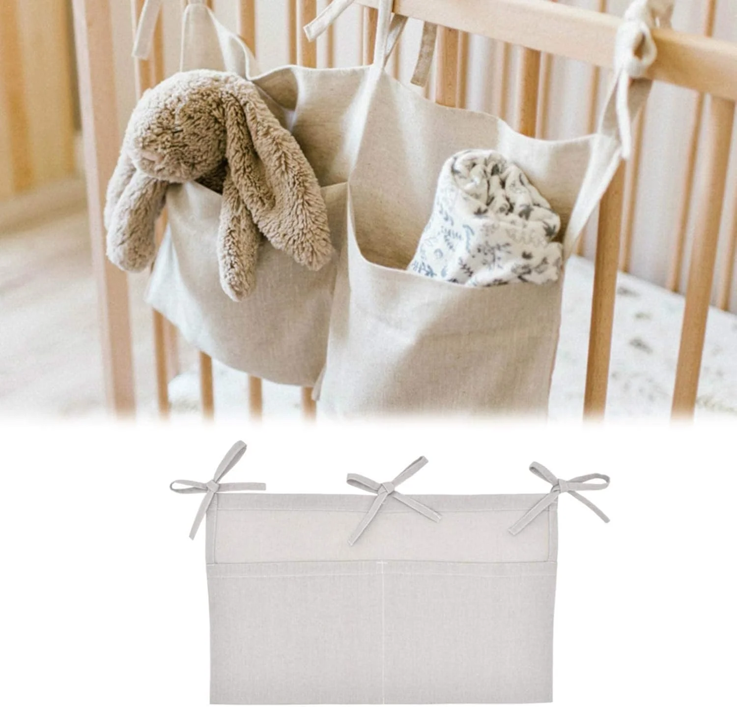 کیف تخت نوزاد، تخت خواب نوزاد، کیف آویز، سازمان دهنده تخت نوزاد با 2 جیب، برای نگهداری لباس، پوشک، اسباب بازی