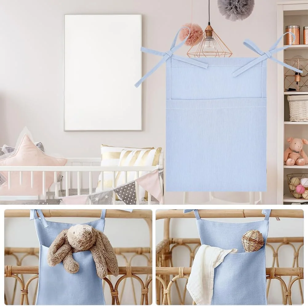 کیف آویز تخت کودک برای آویزان کردن، اتاق کودک، کیف نگهداری تخت نوزاد، نظم دهنده برای تخت نوزاد، برای آویزان کردن پوشک، اسباب بازی کودک، آبی