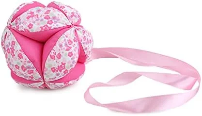 توپ پارچه ای برای گرفتن با دست نوزاد، توپ جغجغه ای رنگی تعاملی کودک با روبان، اسباب بازی جغجغه ای آویز تخت، هدیه برای دختران و پسران (صورتی)