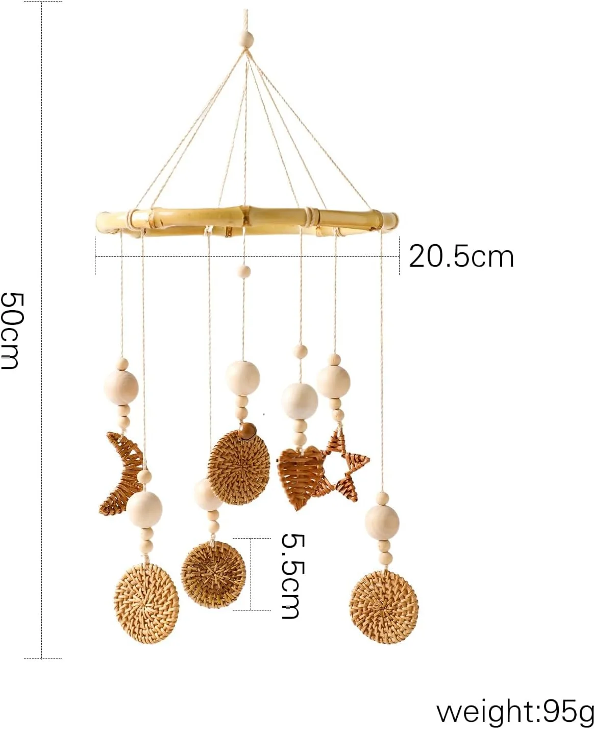 آویز تخت راتان دست ساز The White Shop، مناسب اتاق کودک، آویز بوهو، اسباب بازی تعاملی آرامش بخش نوزاد، 50x20.5 سانتی متر