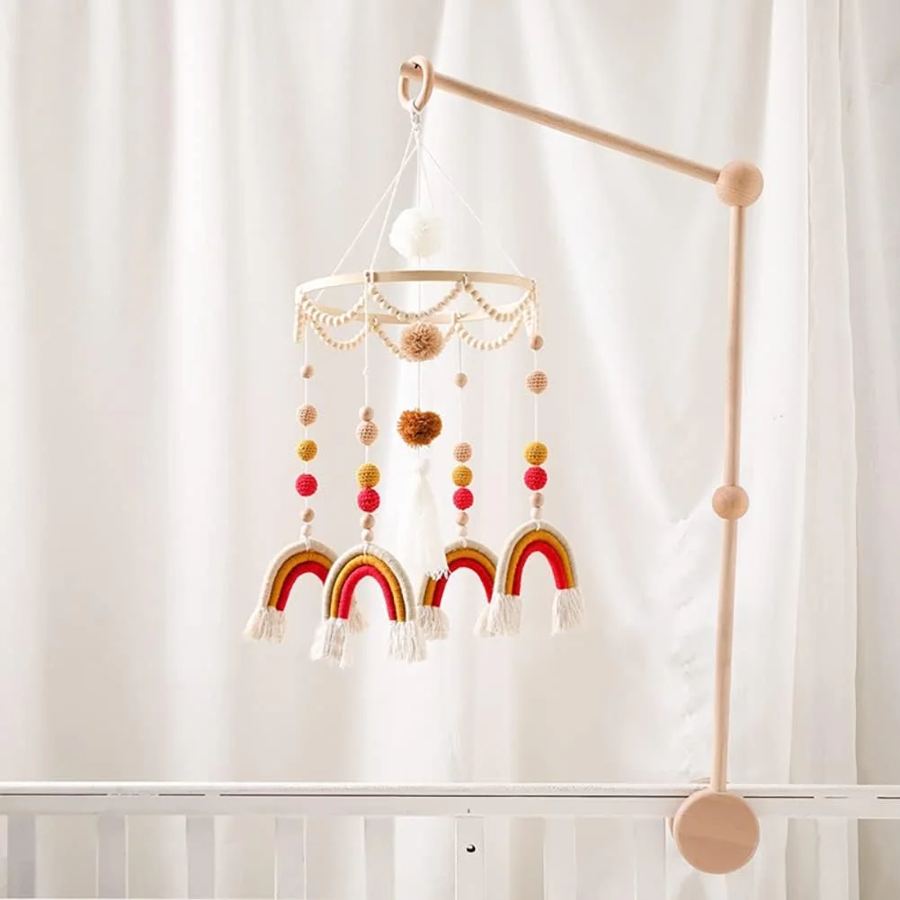 آویز تخت کودک لیچنگتای، آویز رنگین کمانی با آویز تخت نوزاد با آویزهای توپی، هدیه ای برای نوزادان دختر و پسر