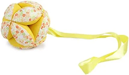 توپ پارچه ای برای گرفتن با دست کودک، توپ جغجغه ای رنگی تعاملی نوزاد با روبان، آویز تخت خواب، هدیه جغجغه ای برای دختران و پسران (زرد)