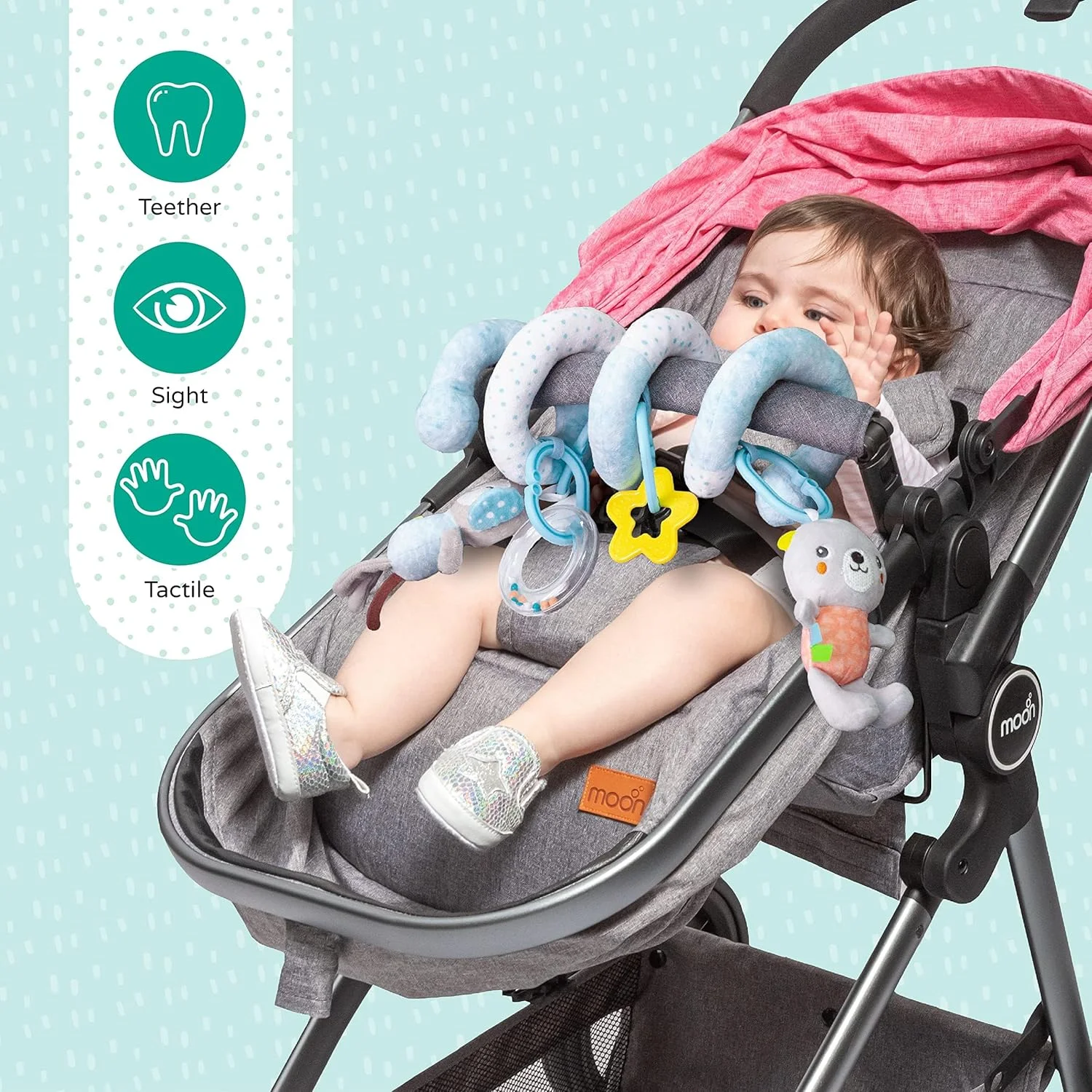 آویز مارپیچی اسباب بازی فعالیت کودک برند مون مناسب تخت، کالسکه و صندلی ماشین، 0 ماه به بالا - دوستان جنگلی