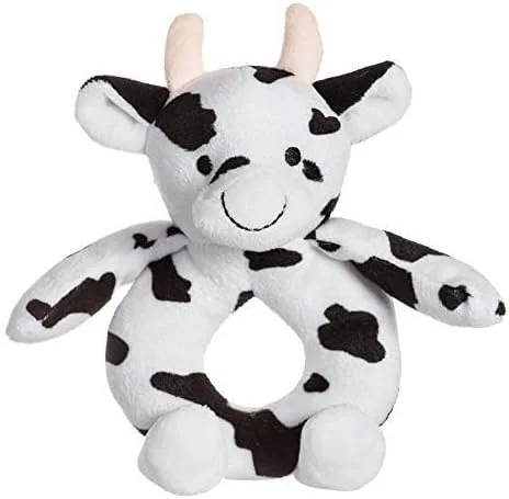 جغجغه نرم گاو کودک آلو زرد، اسباب بازی پولیشی برای نوزاد، جغجغه دستی نرم بالای 0 ماه (گاو، 6 اینچ)