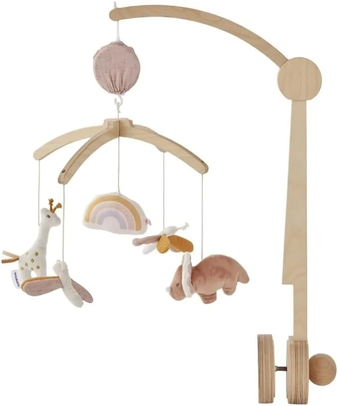 موبایل موزیکال چوبی Noukie's طرح Gigi, Louli & Popsie - مناسب برای تخت نوزاد، گهواره و پارک بازی - اسباب بازی آموزشی