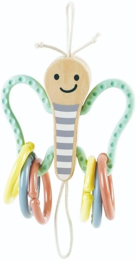 آویز پروانه هاپه - اسباب بازی تعاملی کودک با بال های جداشدنی ایمن برای جویدن | قابل اتصال به تخت و کالسکه | تشویق آگاهی از حیوانات | ایده آل برای نوزادان 0-5 ماه