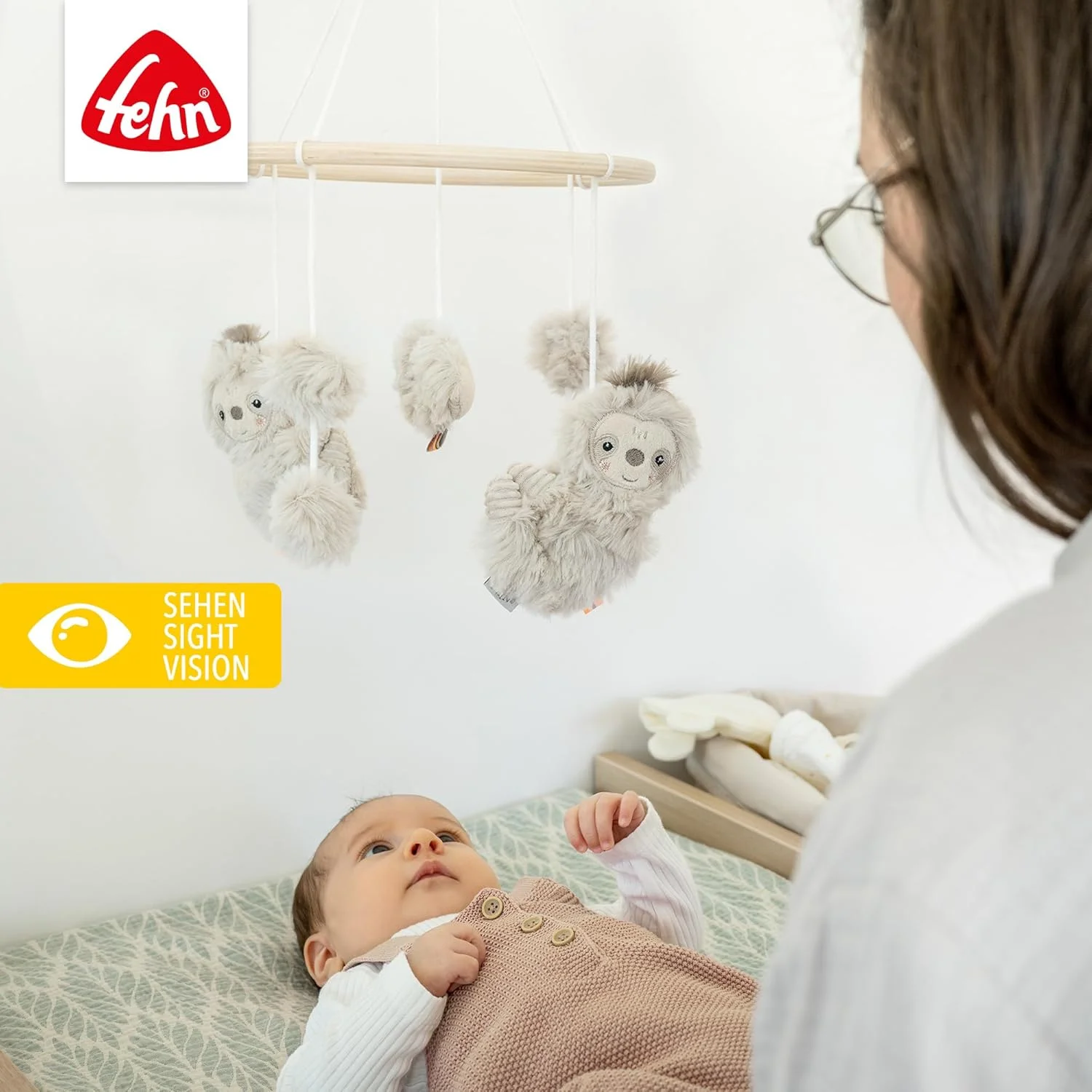 آویز چوبی تنبل Fehn - آویز چوبی با اشکال پارچه ای زیبا - کمک خواب برای آرامش و فعالیت - برای نوزادان 0-5 ماهه